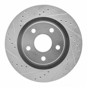 Jeep Wrangler Brake Rotor (1) - Front Left - R1 Concepts - Drilled & Slotted - Silver - `12-`18